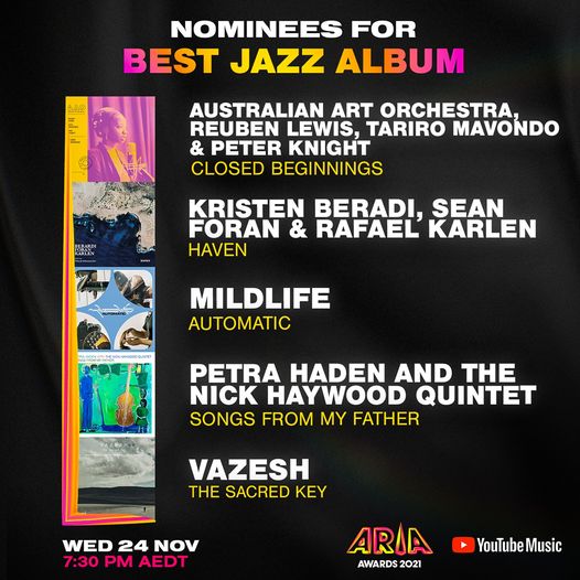 20/10/21
VAZESH "The Sacred Key" - Nominated for an ARIA Award BEST JAZZ ALBUM