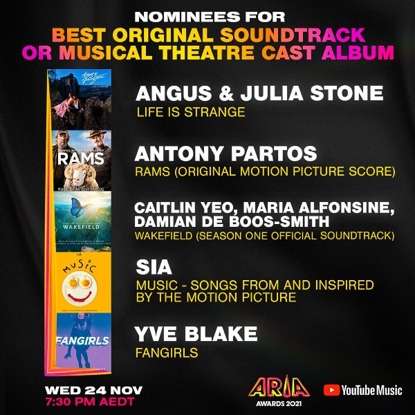 20/10/2021
2021 ARIA Award Nomination for "Best Original Soundtrack or Best Musical Theatre Cast Album" - FANGIRLS (YVE BLAKE)